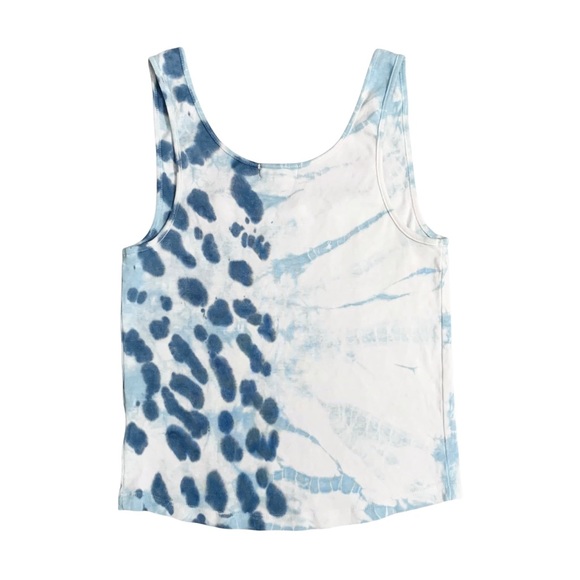❌ SOLD ❌ Gilded Intent Tie Dye Tank Top Blue White Square Neck Fitted Stitched - Picture 8 of 10